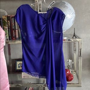 Karen Millen Royal Blue Sheer Draped Blouse
